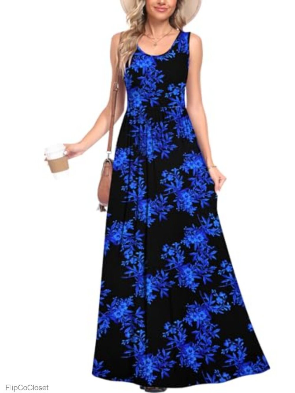 Sleeveless Rayon Maxi Dress with Pockets Flowy A-Line Sundress Casual Summer